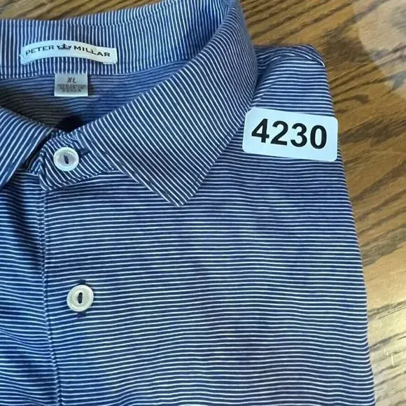 Peter Millar Shirt Mens Extra Large Blue Striped Polo Golf Crown Preppy Casual - Picture 9 of 9